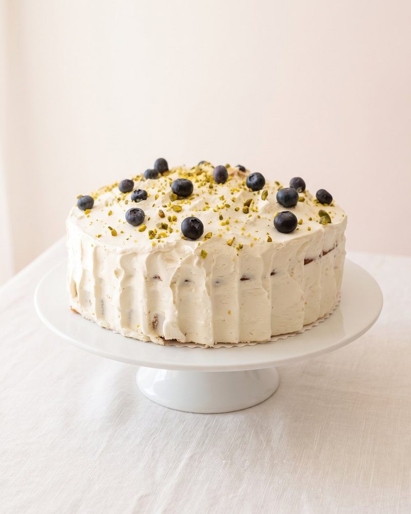 Zitronenrührkuchen mit Lemon Curd und Blaubeeren